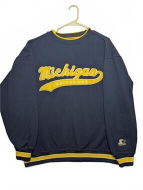 Starter Michigan Wolverines Crewneck Sweatshirt Embroidered Logo Mens Large